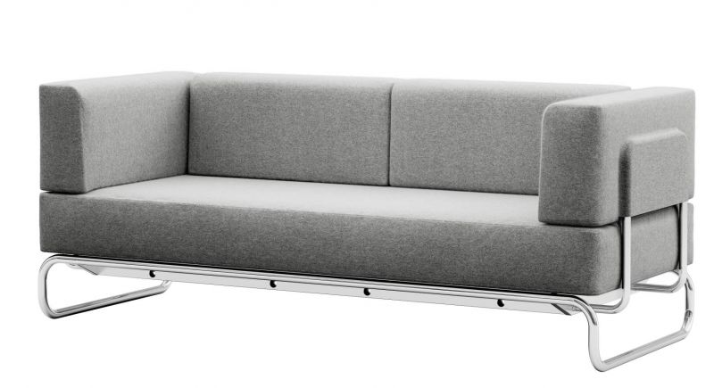 Graues Thonet 2-Sitzer Sofa mit Stahlrohrgestell. Modernes Design Sofa für Wohnzimmer und Büro.